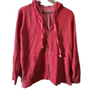 Tribal Jeans Hoodie Large Coral Pink Ruffle Hem Zip Up Jacket